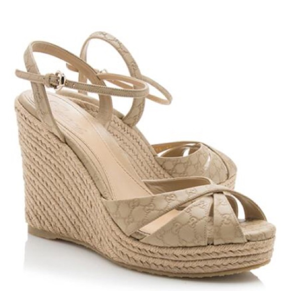 Authentic Gucci "Penelope" Espadrille Logo Wedges